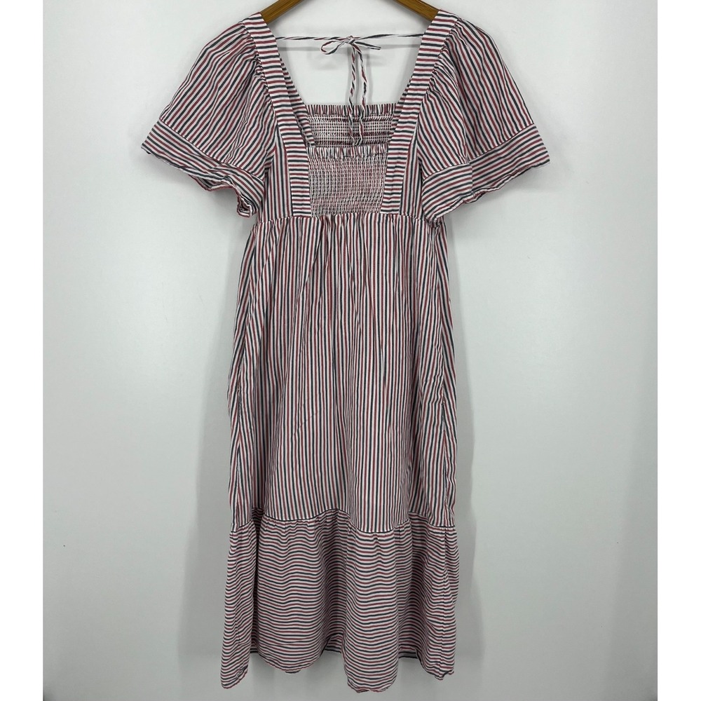 Old Navy Fit & Flare Short-Sleeve Striped Tie-Back Midi Dress Women's XS Red - Picture 5 of 9